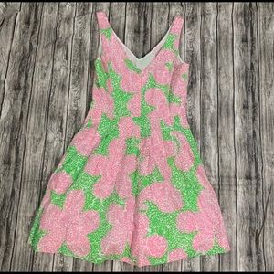 Lilly Pulitzer Dress Women Size 4 Green Pink Floral Sleevless Casual Ladies